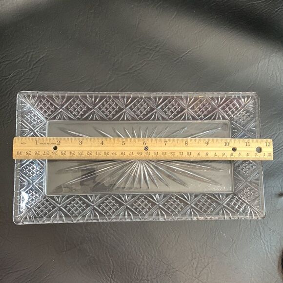 Diamond Star Burst Cut Clear Glass Serving Appetizer Vanity Trinket Tray 11 1/2 - Picture 5 of 6
